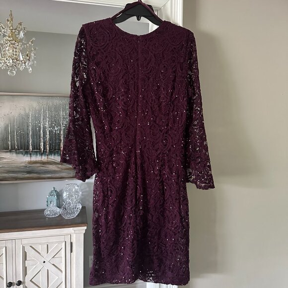 SD Collection Eggplant Lace Long sleeve Dress with Sequins (Size 16) - Picture 6 of 8